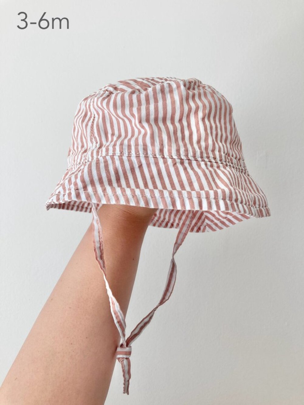 🪴5/$30 H&M 3-6 Months Baby Pink Stripe Bucket Hat Summer Beach